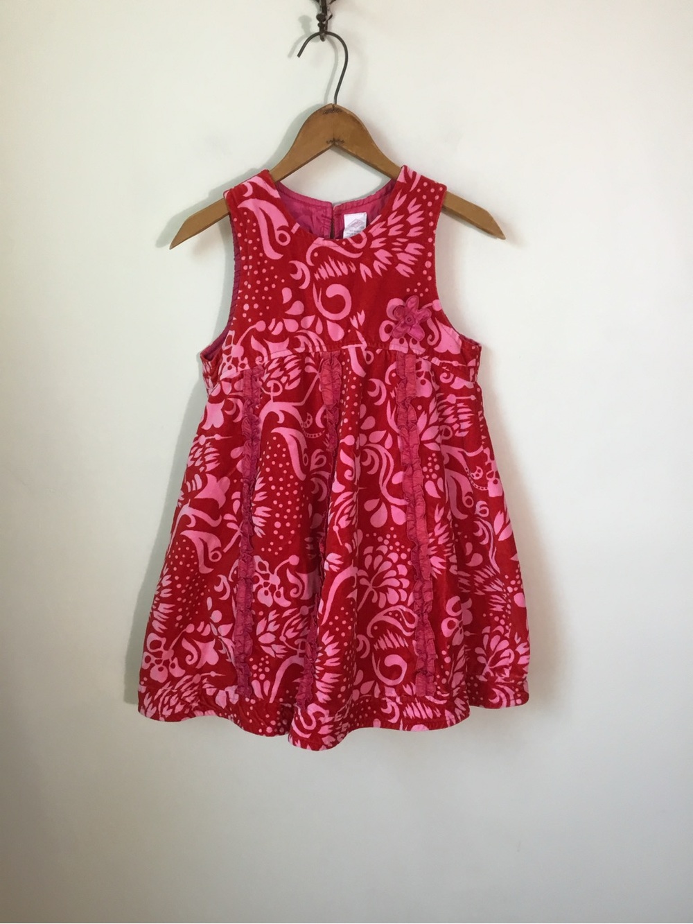 Oilily Girls Sleeveless Red and Pink Velvet Dress Size 8